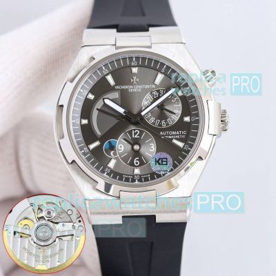 9F Factory Swiss Clone Vacheron Constantin Overseas Dual Time Watch Grey Face Rubber Strap 